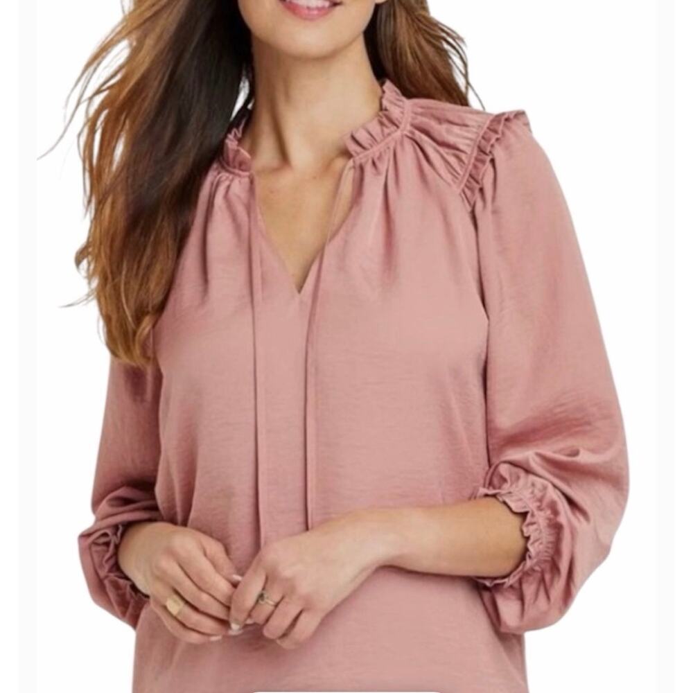 KNOX ROSE Long Sleeve Rose Satin Top with Ruffle Detailing Women XSNWT